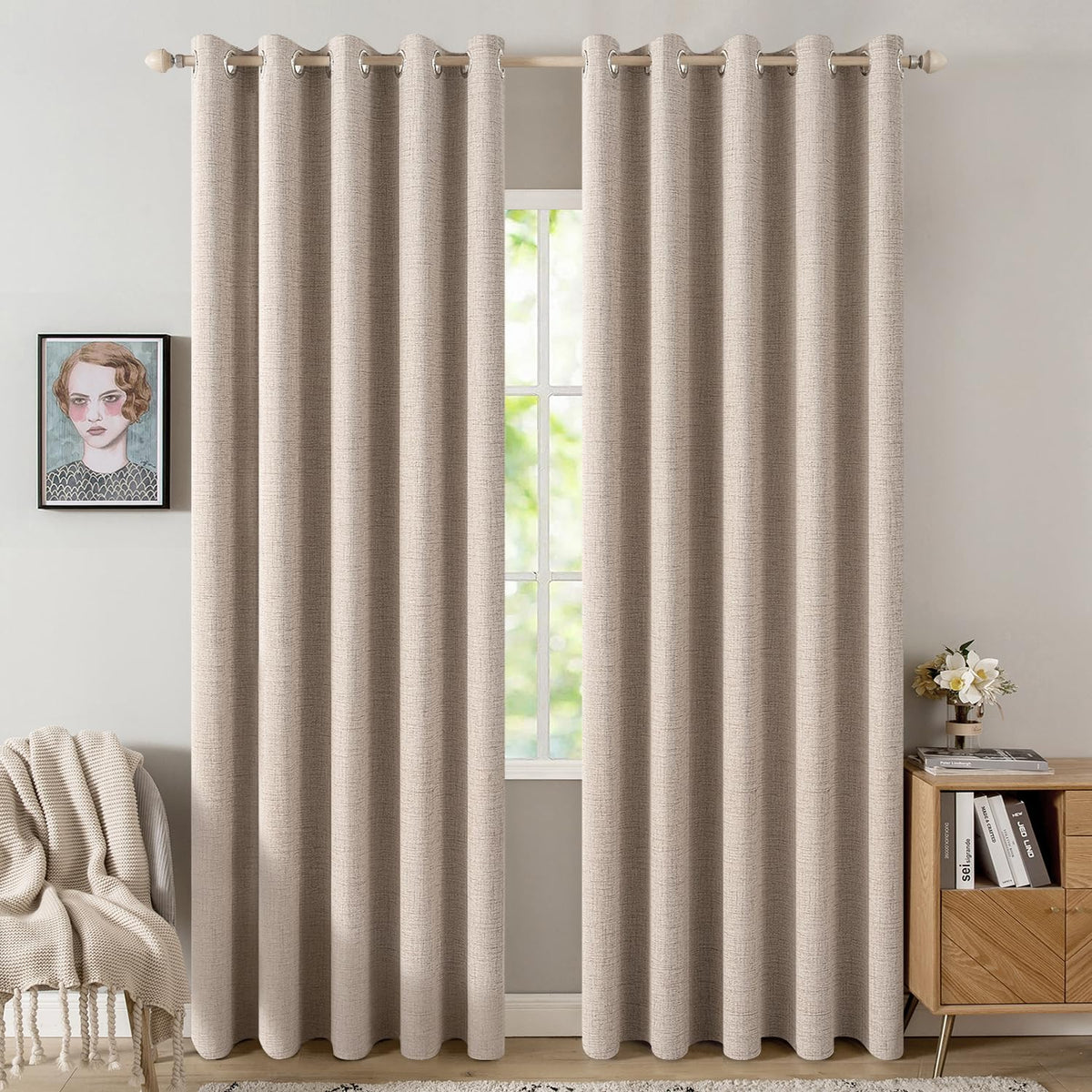 MIULEE blackout curtains close-up showing linen-texture for a refined privacy look