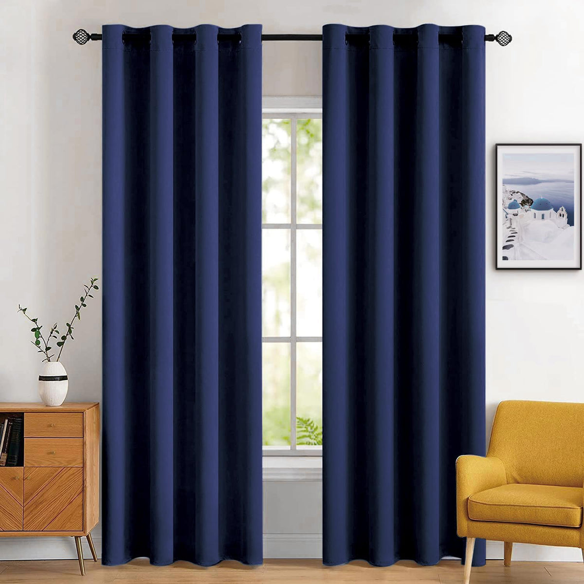 MIULEE blackout curtains navy outer view showing sleek drape and color depth