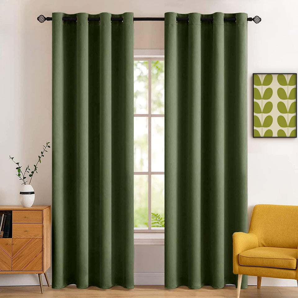 MIULEE blackout curtains olive green close-up shows durable polyester fabric and light control.
