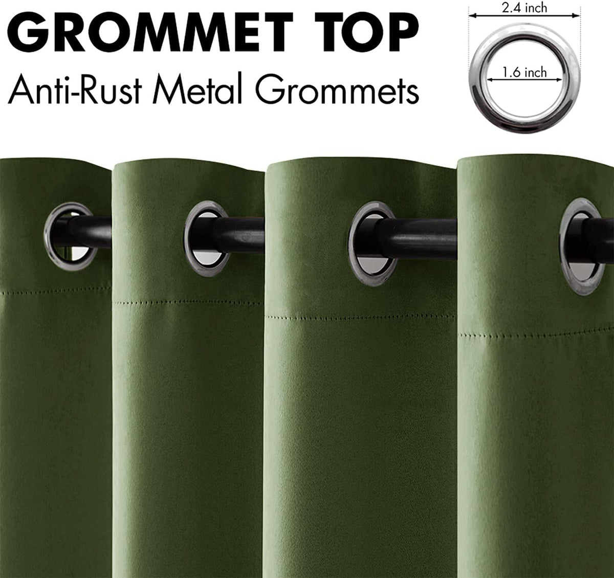 MIULEE olive green 52x84 panel with grommets for easy installation on standard rods.