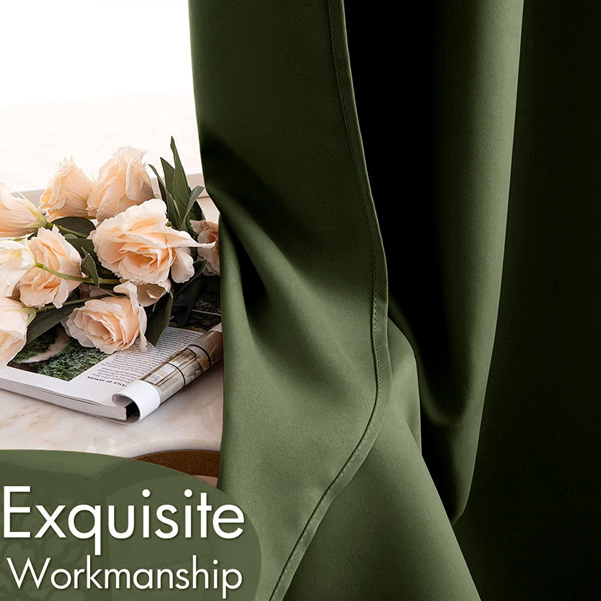 MIULEE blackout curtains olive green blocks sunlight for calmer spaces.