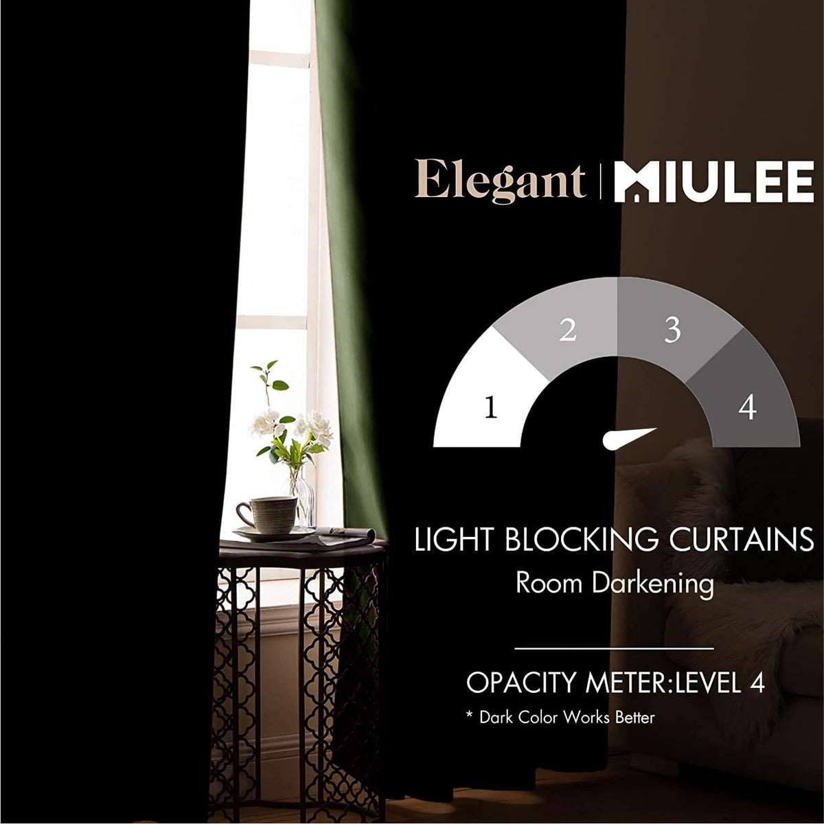 MIULEE blackout curtains olive green weave detail highlights smooth drape and durability.