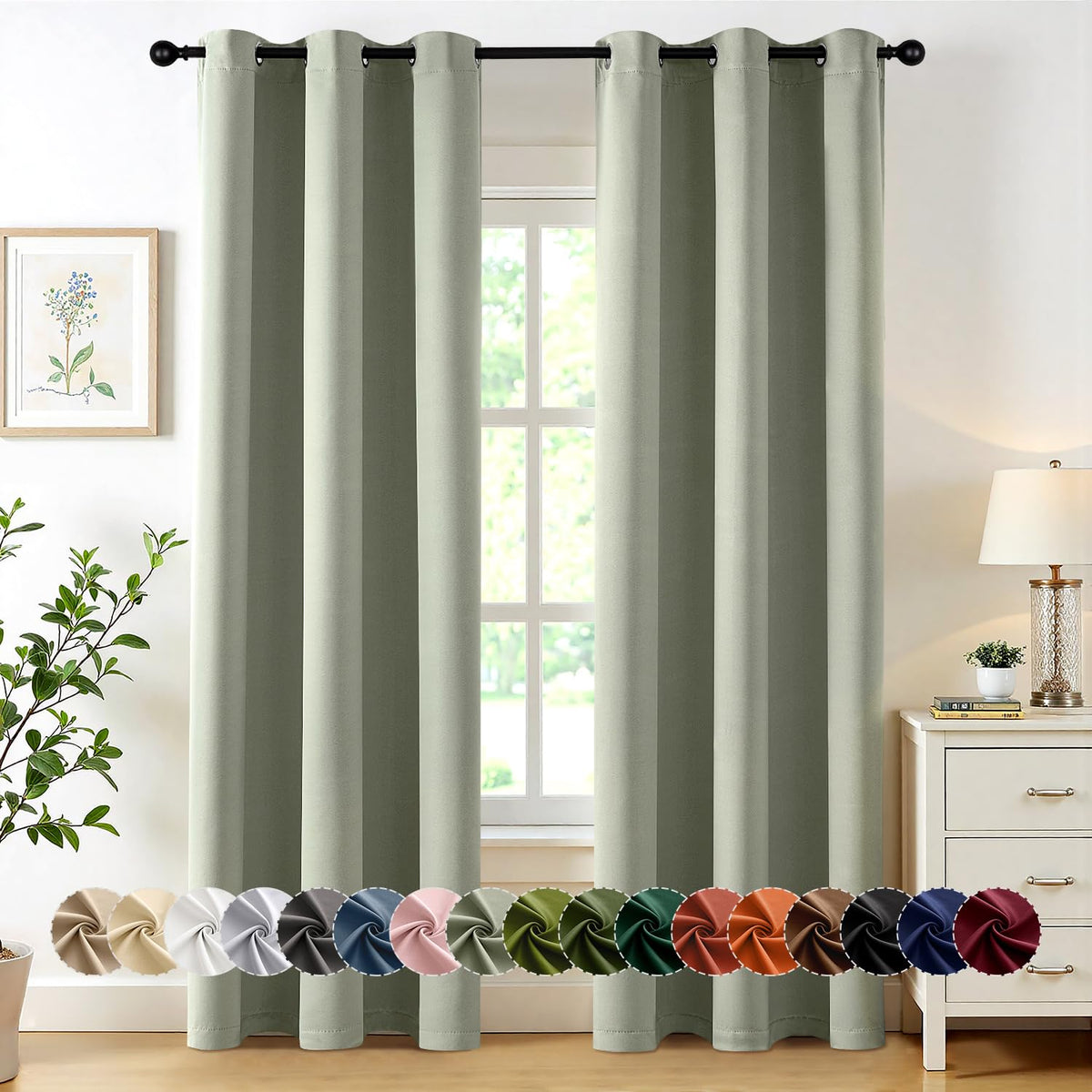 MIULEE blackout curtains in sage green panel close-up showing fabric texture