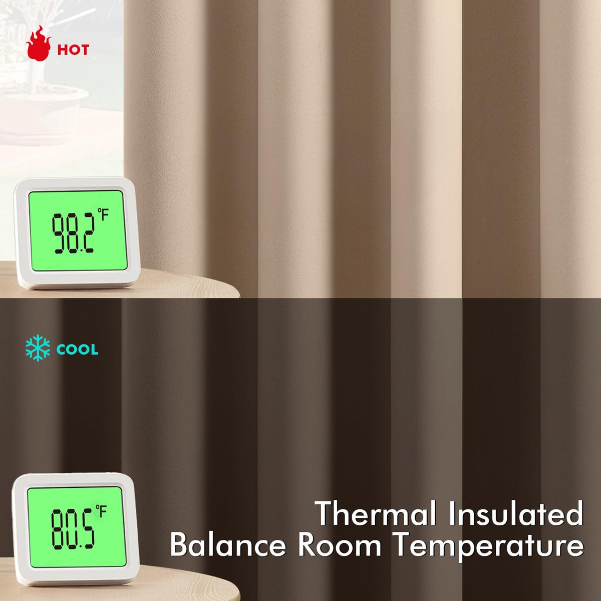 MIULEE blackout curtains thermal-insulation visual shows barrier against heat.