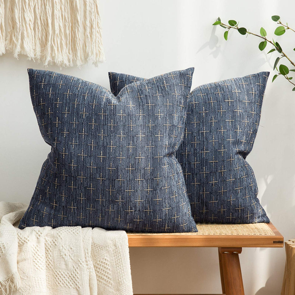 MIULEE blue burlap pillow cover with textured weave for stylish living room decor.