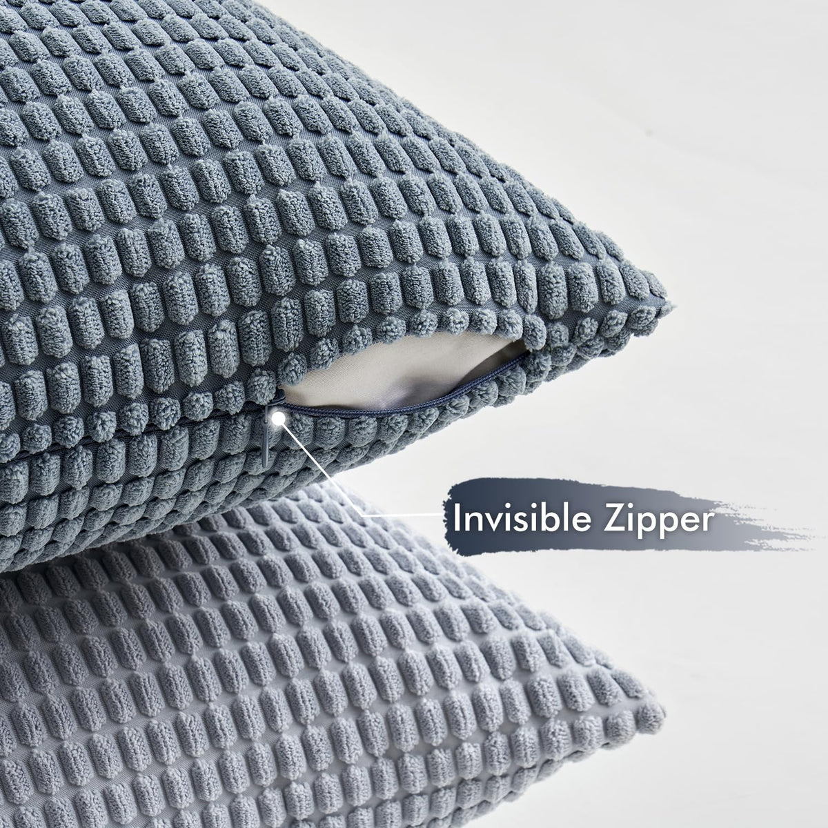 MIULEE blue pillow cover in bedroom setting shows versatile decor options.