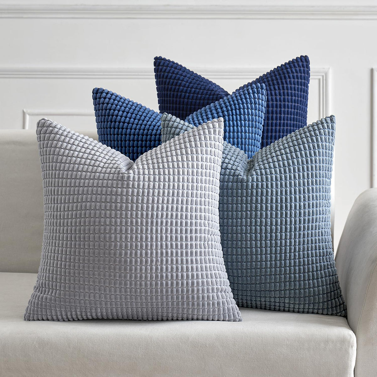 MIULEE blue decorative pillow cover closeup reveals soft corduroy texture for cozy decor.
