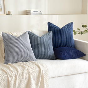 MIULEE blue pillow cover on sofa demonstrates quick, chic refresh for living spaces.
