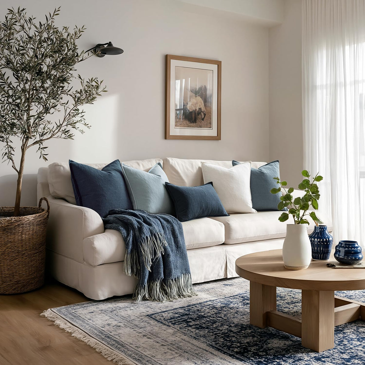 MIULEE blue pillow covers invisible zipper keeps a clean look