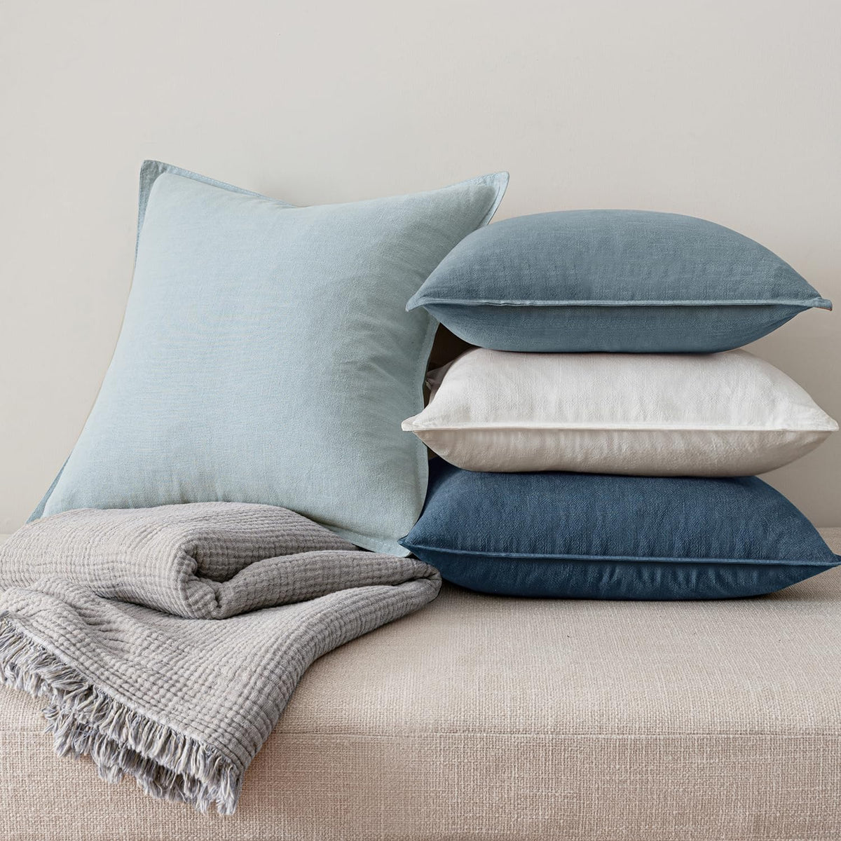 MIULEE blue pillow covers packaging view shows convenient four-pack