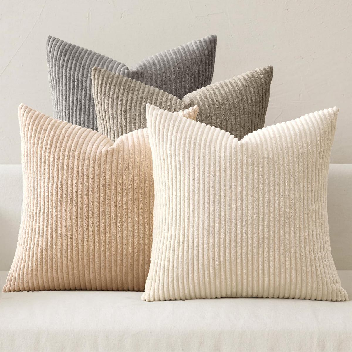 MIULEE boho farmhouse cream pillow cover 18x18 with soft corduroy texture, ideal for cozy living room