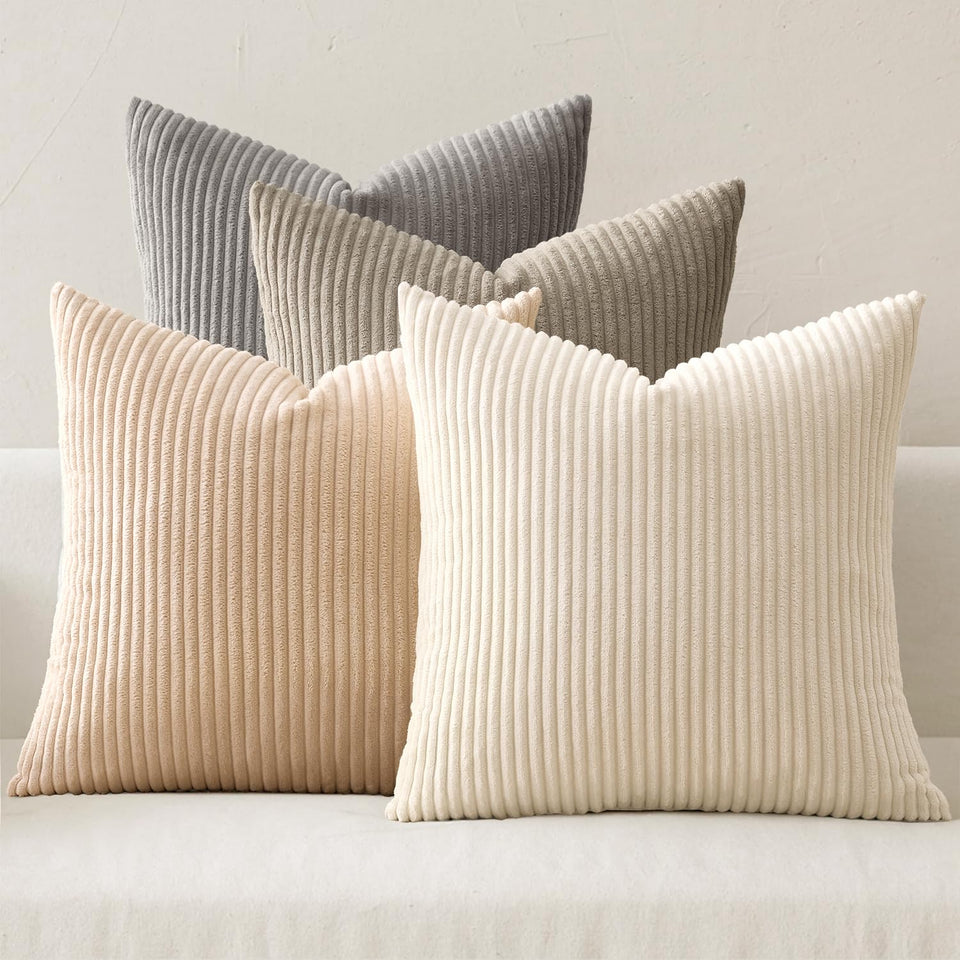 MIULEE boho farmhouse cream pillow cover 18x18 with soft corduroy texture, ideal for cozy living room