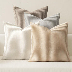 MIULEE boho farmhouse pillow cover in cream stripe enhances sofa texture.