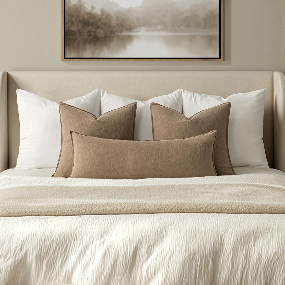 MIULEE pillow cover with flange edges enhances boho-chic look on couch