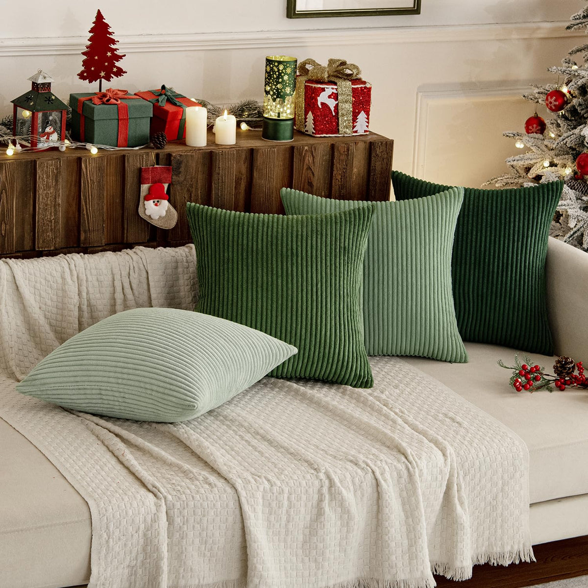 MIULEE sage-green cushion cover close-up emphasizes soft fabric and durable fibers.