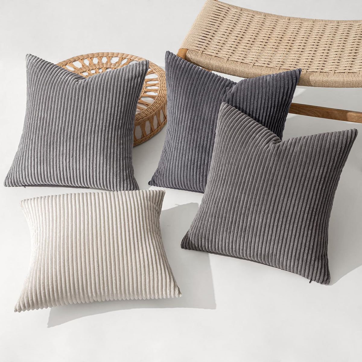 MIULEE stripe corduroy pillow cover 18x18 in a set for modern farmhouse styling