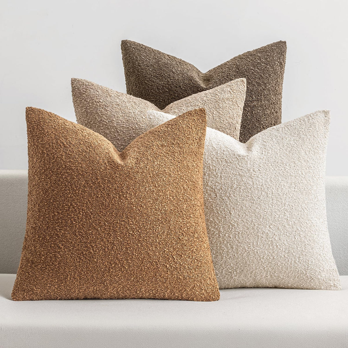 MIULEE Boucle pillow cover in neutral brown front view adds cozy texture to living room sofas