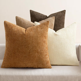 MIULEE brown chenille pillow cover set adds plush texture to couch decor.