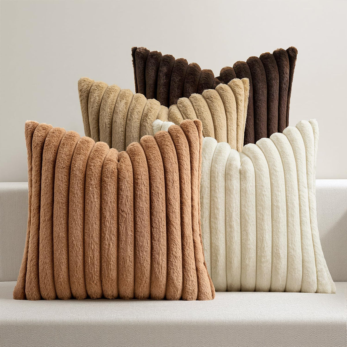 MIULEE brown faux fur front cover with striped pattern for cozy living room style
