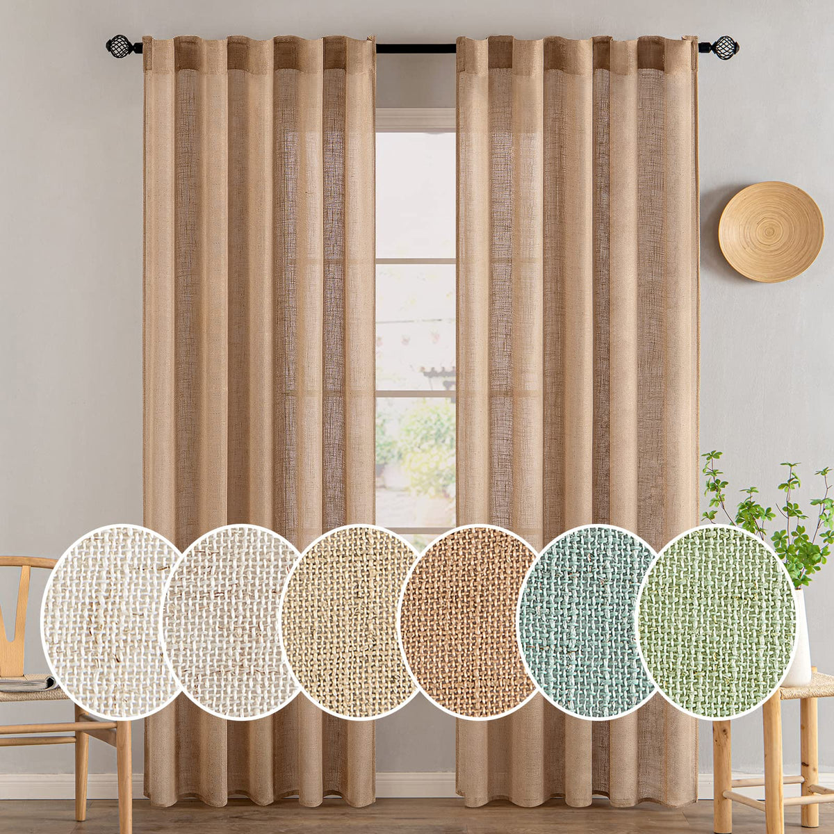 MIULEE brown linen curtains closeup showing soft, durable weave.