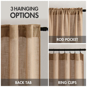 MIULEE brown linen curtains back tab rod-pocket detail for versatile hanging.
