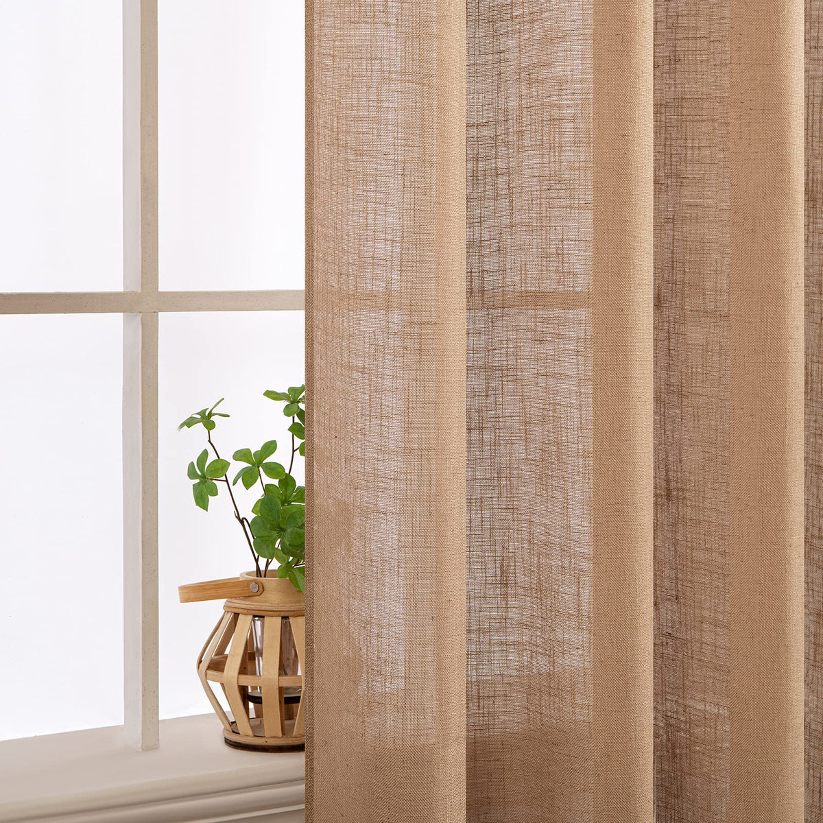 MIULEE brown linen curtains bedroom setup with neutral decor vibe.