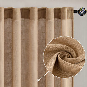 MIULEE brown linen curtains texture view highlights cross-woven linen look.
