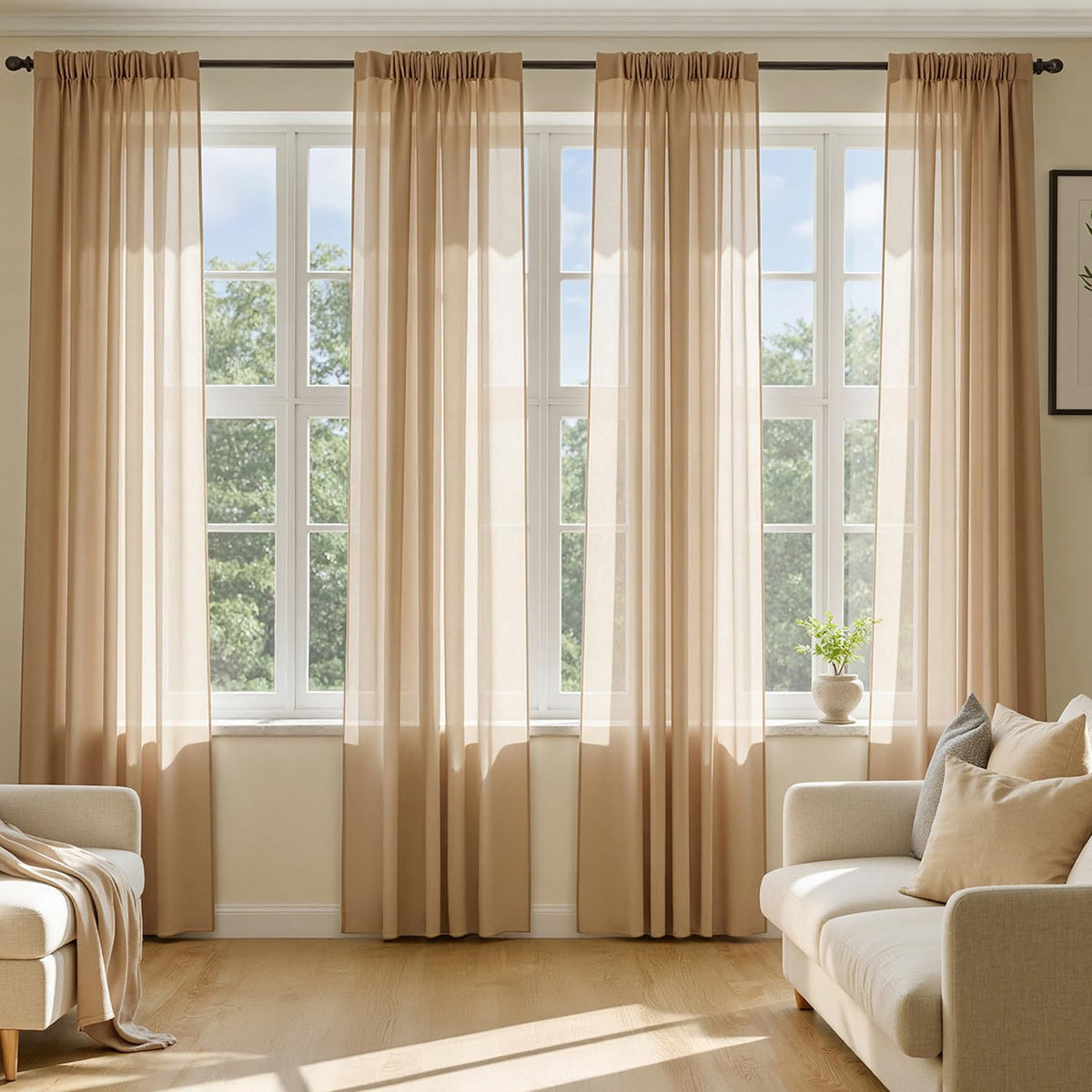MIULEE brown sheer curtains show airy light filtering for privacy