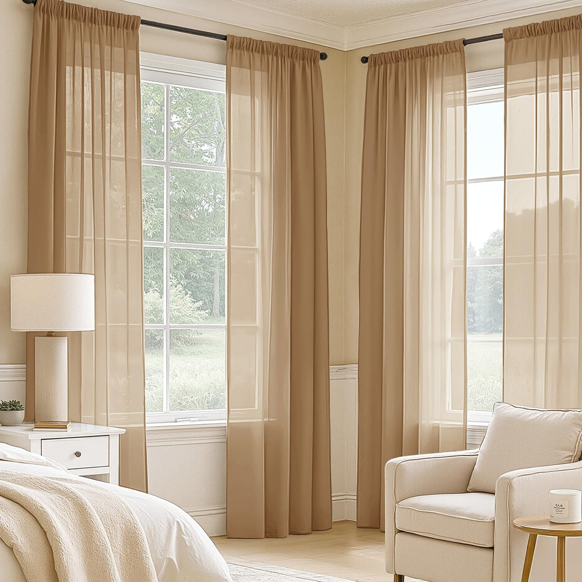 MIULEE brown sheer curtains close-up reveals soft texture and quality fabric