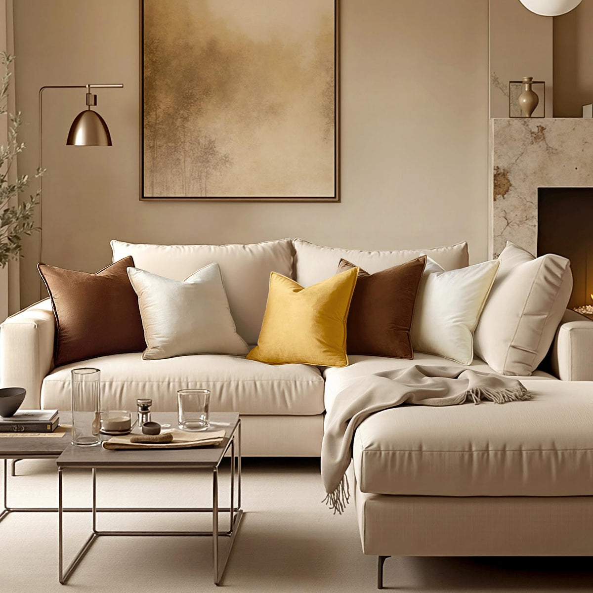 MIULEE brown velvet pillow cover closeup shows soft texture for cozy living room vibes.