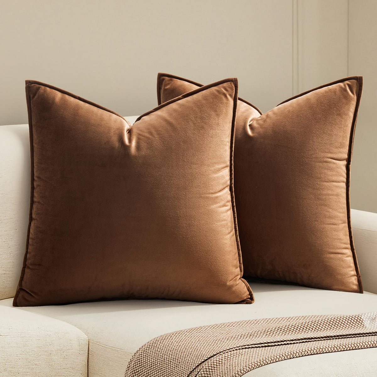 MIULEE brown velvet pillow cover texture showcases plush softness for cozy seating.