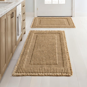 MIULEE brown waffle bath mats set in front view highlighting absorbent two-piece design.