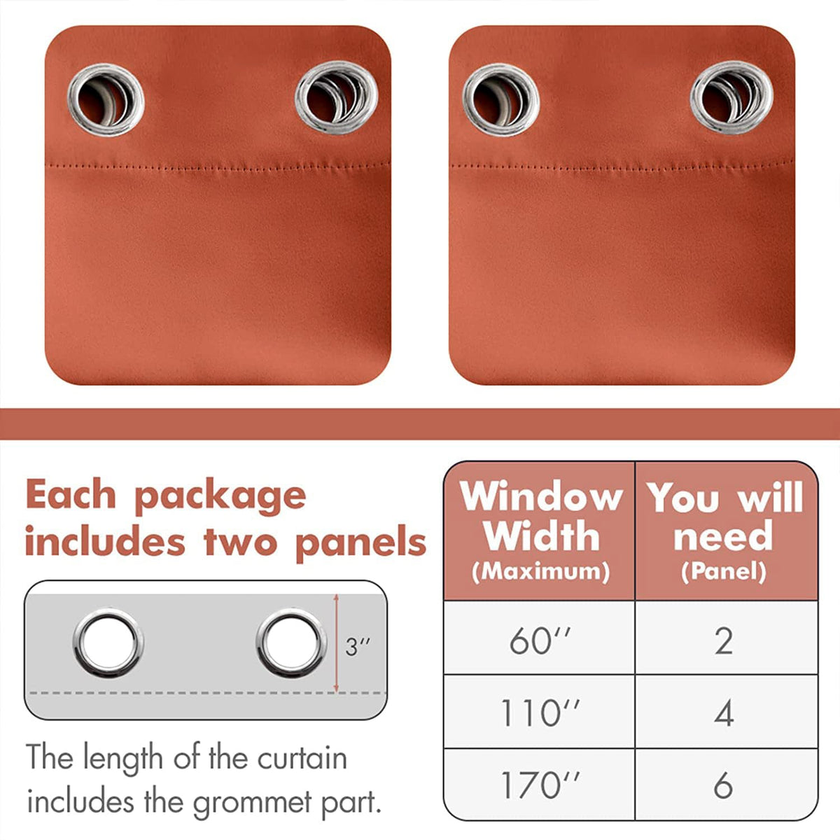 MIULEE 2-panel set suits living room and bedroom windows with a warm burnt orange tone