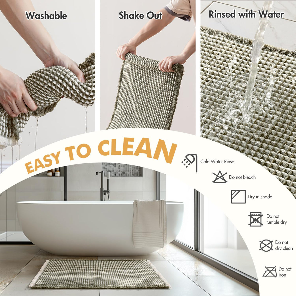 MIULEE care-ready mats shown with simple maintenance tips
