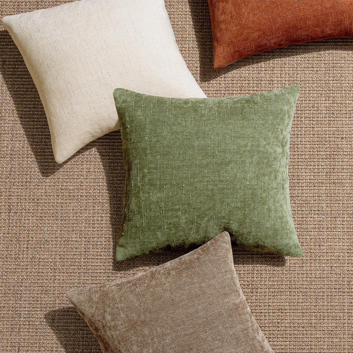 MIULEE closeup of chenille texture on brown-green pillow cover