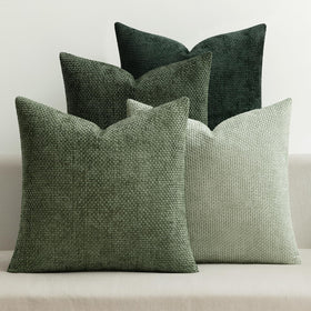 MIULEE chenille pillow cover green close-up shows plush softness for 18x18 cushions