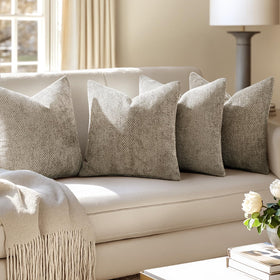 MIULEE chenille pillow cover 18x18 on a sofa demonstrates versatile neutral tone