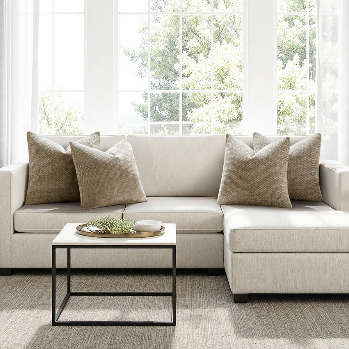 MIULEE chenille pillow cover 18x18 set of four for coordinated decor