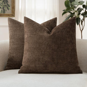MIULEE chenille pillow cover front view in chocolate brown adds cozy texture to your sofa