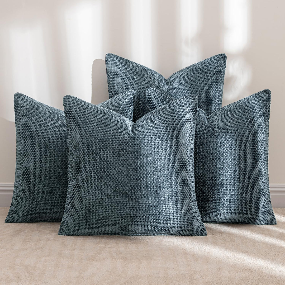 MIULEE close-up texture of navy chenille pillow cover highlights soft, luxurious feel