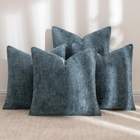 MIULEE close-up texture of navy chenille pillow cover highlights soft, luxurious feel