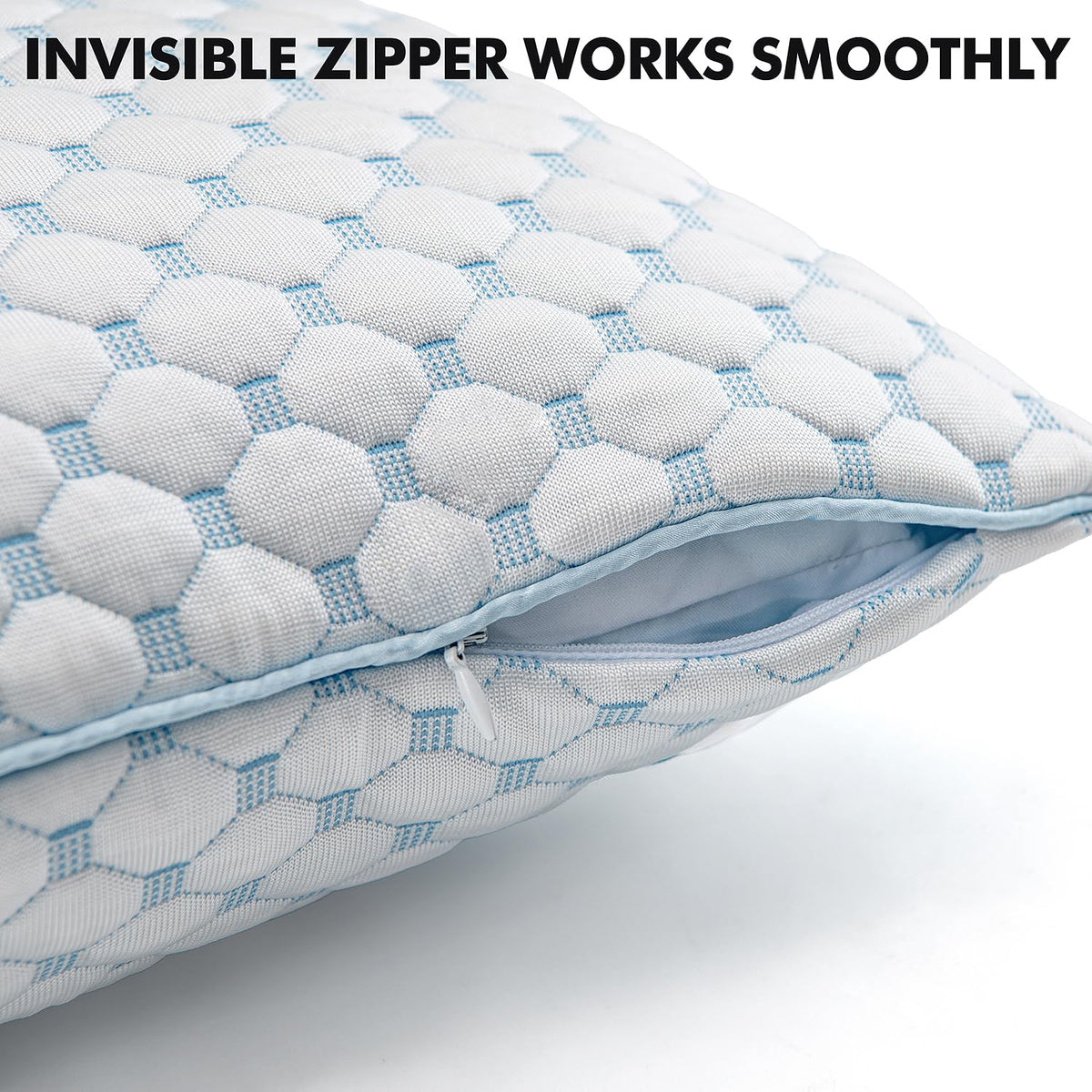 Cooling honeycomb cover close-up highlights breathable, soft fabric.