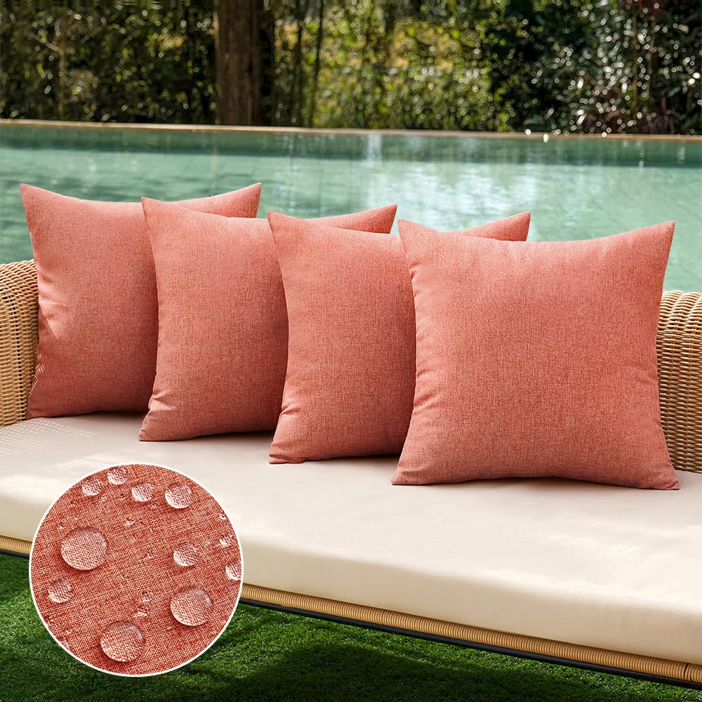 MIULEE coral red outdoor pillow cover adds vibrant color to patio cushions.