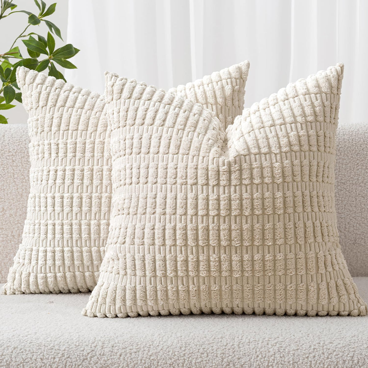 MIULEE corduroy euro sham front view shows plush texture and subtle boho stripe.
