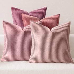 MIULEE corduroy pillow cover in purple-pink adds soft texture to any sofa.