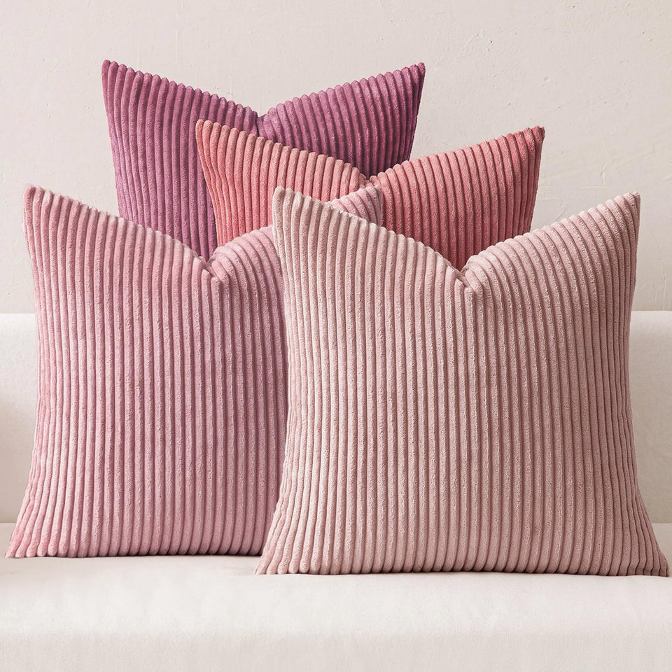 MIULEE corduroy pillow cover in purple-pink adds soft texture to any sofa.