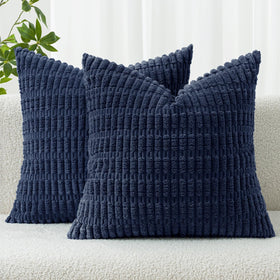 MIULEE corduroy pillow cover in dark blue striped with cozy boho flair on a sofa