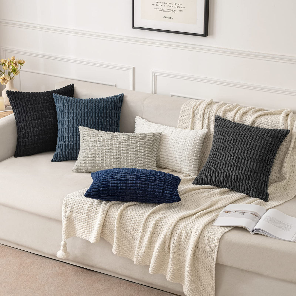 MIULEE corduroy pillow cover close-up showing stripe detail and texture