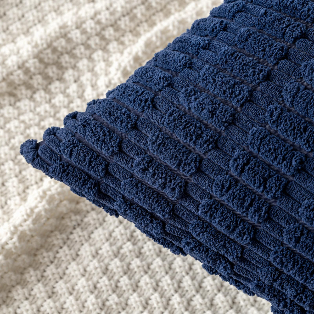 MIULEE corduroy pillow cover front view in dark blue for modern farmhouse style