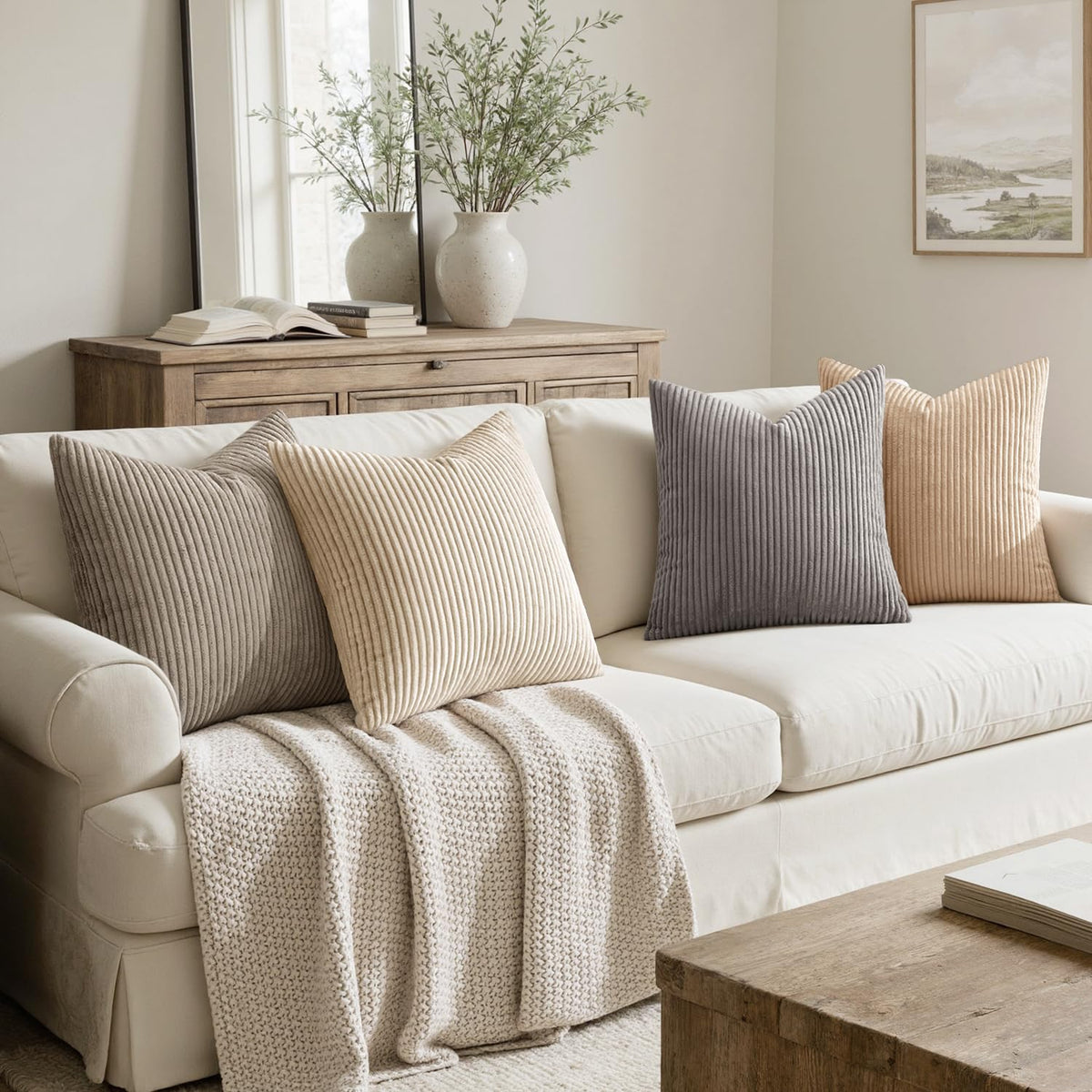 MIULEE corduroy pillow cover 18x18 adds luxurious texture to sofa decor